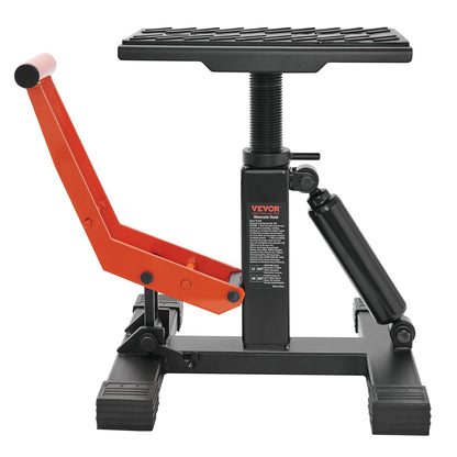 Dirt Bike Lift Stand, Motorcykel Jack Lift Stand 440 lbs Kapacitet och hydraulisk lyftfunktion, justerbart höjdlyftbord, för Dirt Pit Bike Reparation, Underhåll, Dirt Bike Tillbehör