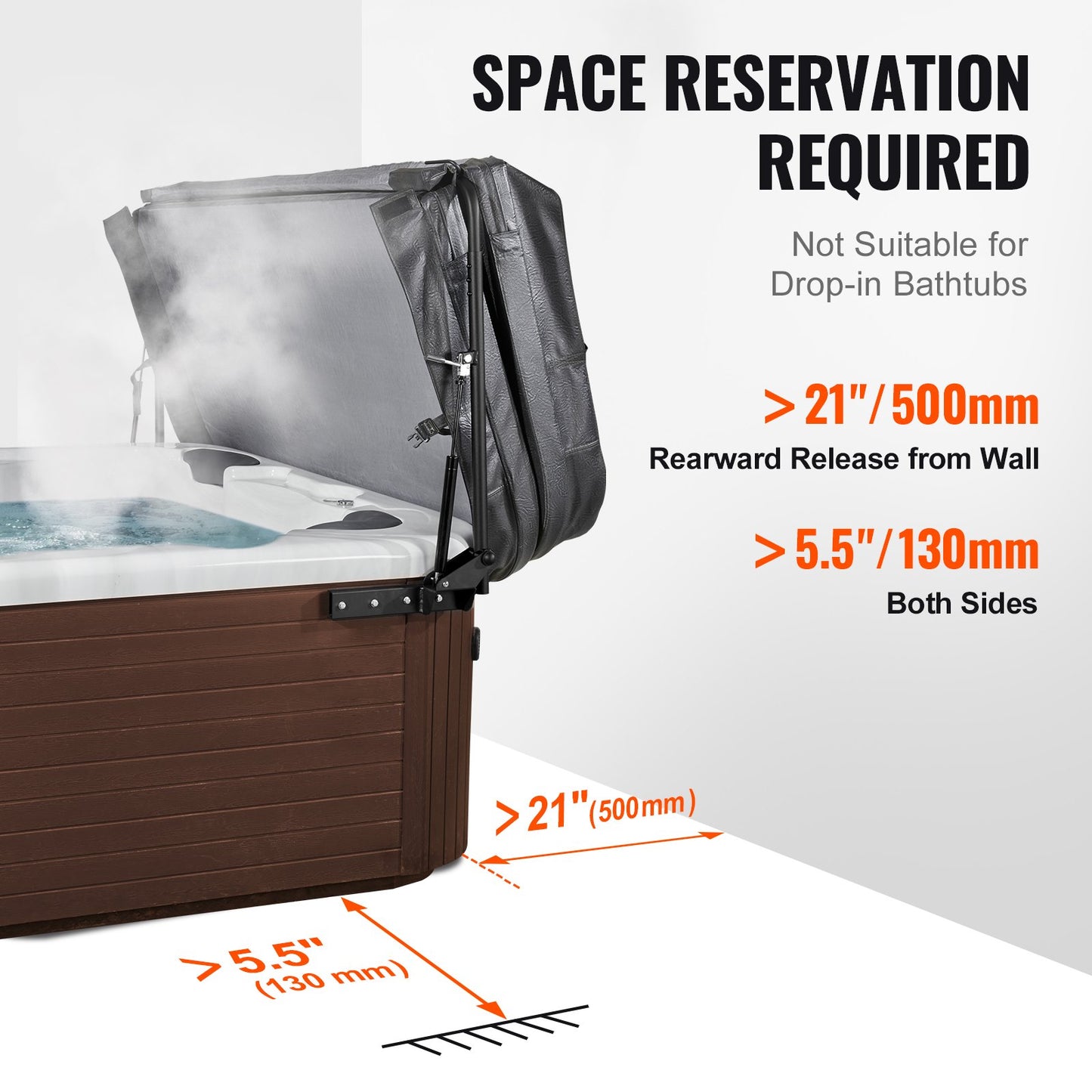 Hot Tub Cover Lift, Spa Cover Lift, Hydraulisk, Bredd 69" - 96,5" Justerbar, installerad på båda sidor upptill, Lämplig för olika storlekar av rektangulära badkar, badtunnor, Spa