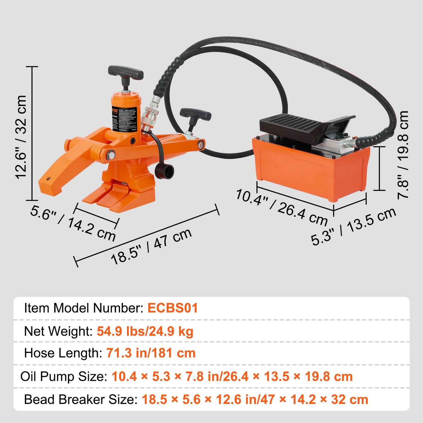 Hydraulisk pärlbrytare, 10000 PSI däckpärlbrytare med metallfotpump, kraftigt stålpärlbrytare för traktorer, lastbilar, bussar, gräsklippare, terränghjulingar