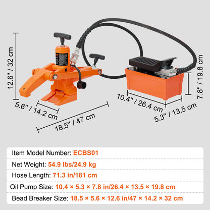 Hydraulisk pärlbrytare, 10000 PSI däckpärlbrytare med metallfotpump, kraftigt stålpärlbrytare för traktorer, lastbilar, bussar, gräsklippare, terränghjulingar