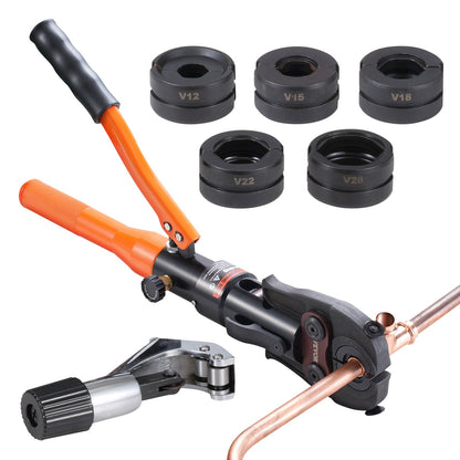 Presswerkzeug für Kupferrohrverbindungen mit V12/15/18/22/28 Backen, 360° drehbar