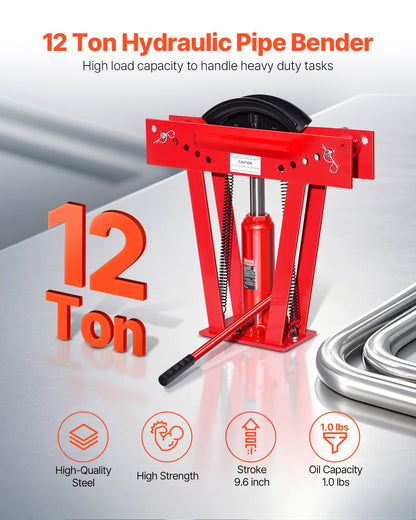 Hydraulic pipe bender, 12 ton manual pipe bending tool with 6 punches