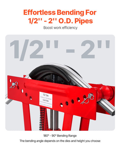 Hydraulic pipe bender, 12 ton manual pipe bending tool with 6 punches