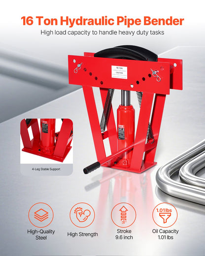 Hydraulic pipe bender, 16 ton manual pipe bending tool with 8 punches