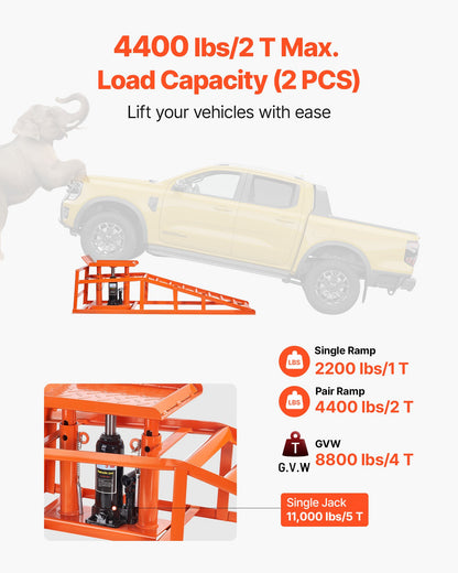 Hydraulic Car Ramps, 2 PCS 11000 lbs 5T, 10-14.2 Inch Lift Height, Heavy Duty Hydraulic Vehicle Ramps, Portable Car Lifts for Home Garage Maintenance and Oil Changes, Truck Vehicle Auto Repair