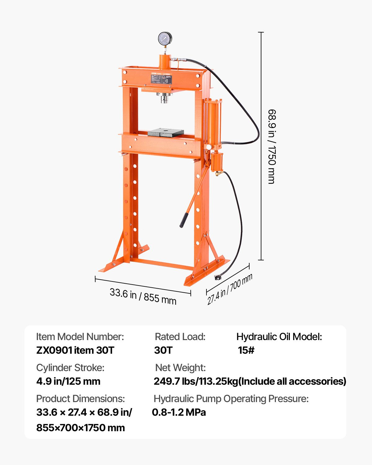 30 T Hydraulische Werkstattpresse Hydraulikpresse mit Pressplatte zum Biegen
