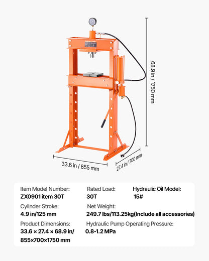 30 T Hydraulische Werkstattpresse Hydraulikpresse mit Pressplatte zum Biegen