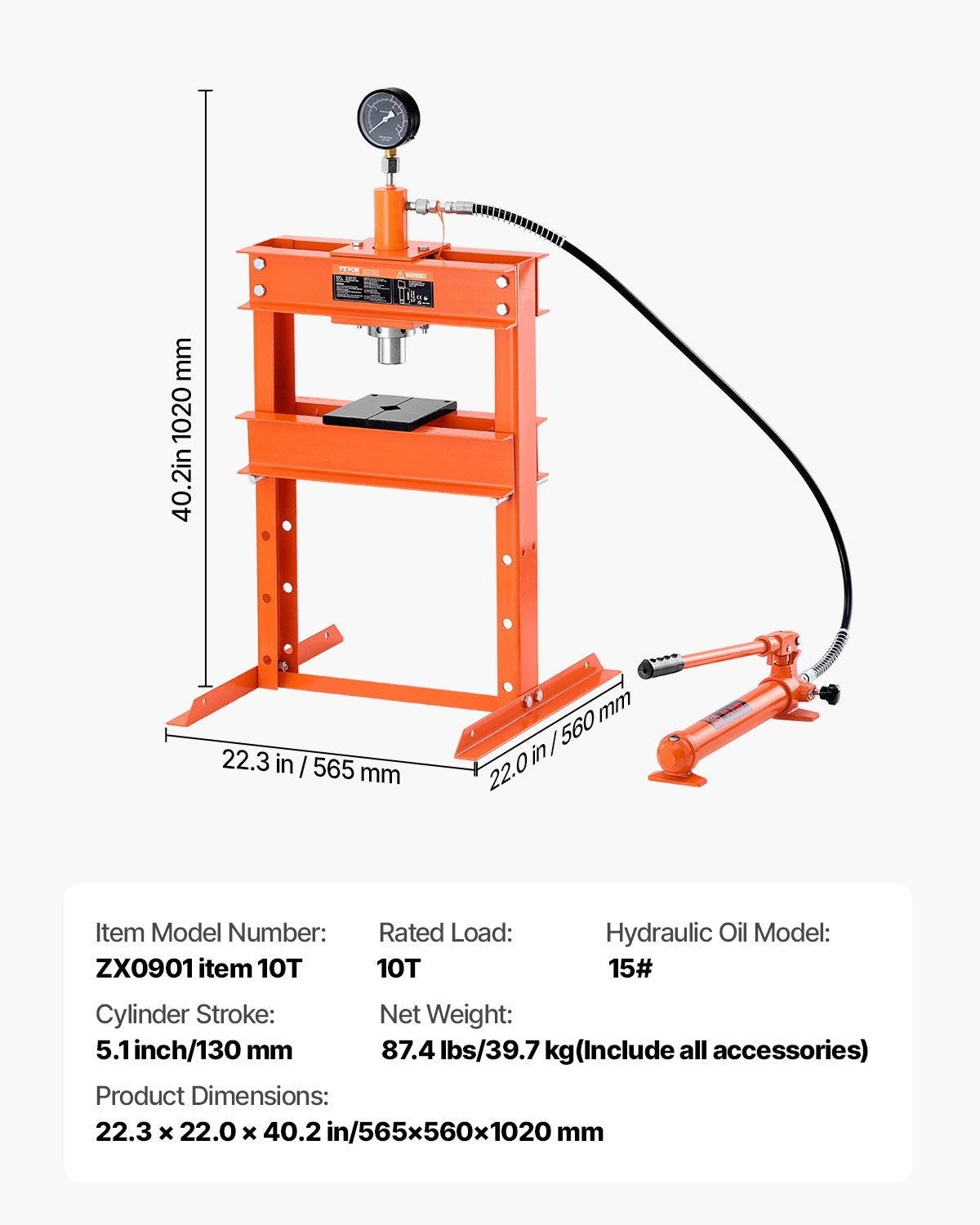 10 T Hydraulische Werkstattpresse Hydraulikpresse mit Pressplatte zum Biegen
