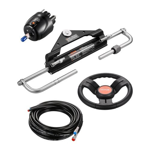 150HP Hydraulic Outboard Steering Kit, Marine Boat Hydraulic Steering System with 13.5-inch Steering Wheel, Helm Pump, Hydraulic Cylinder & 2PCS 26FT Hoses for Single Station Single-Engine Boats