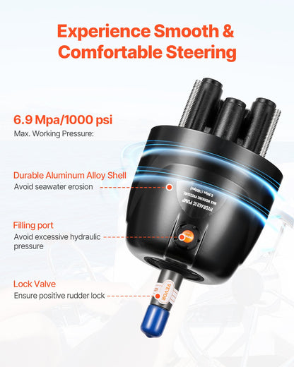 150HP Hydraulic Outboard Steering Kit, Marine Boat Hydraulic Steering System with 13.5-inch Steering Wheel, Helm Pump, Hydraulic Cylinder & 2PCS 26FT Hoses for Single Station Single-Engine Boats