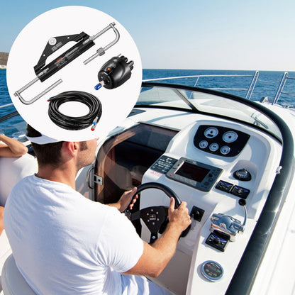 150HP Hydraulic Outboard Steering Kit, Marine Boat Hydraulic Steering System with 13.5-inch Steering Wheel, Helm Pump, Hydraulic Cylinder & 2PCS 26FT Hoses for Single Station Single-Engine Boats