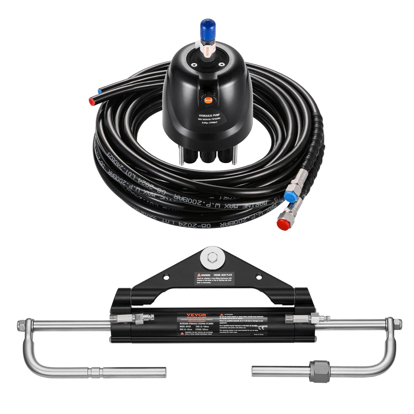 150HP Hydraulic Outboard Steering Kit, Marine Boat Hydraulic Steering System with 13.5-inch Steering Wheel, Helm Pump, Hydraulic Cylinder & 2PCS 26FT Hoses for Single Station Single-Engine Boats