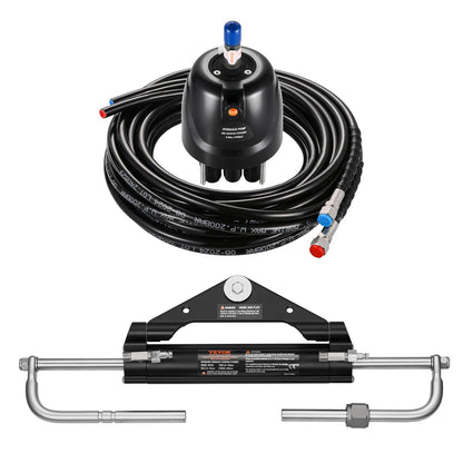 150HP Hydraulic Outboard Steering Kit, Marine Boat Hydraulic Steering System with 13.5-inch Steering Wheel, Helm Pump, Hydraulic Cylinder & 2PCS 26FT Hoses for Single Station Single-Engine Boats