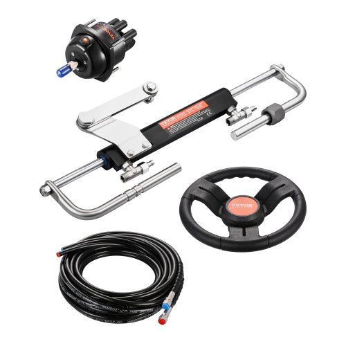 90HP Hydraulic Outboard Steering Kit, Marine Boat Hydraulic Steering System with 13.5-inch Steering Wheel, Helm Pump, Hydraulic Cylinder & 2PCS 26FT Hoses for Single Station Single-Engine Boats