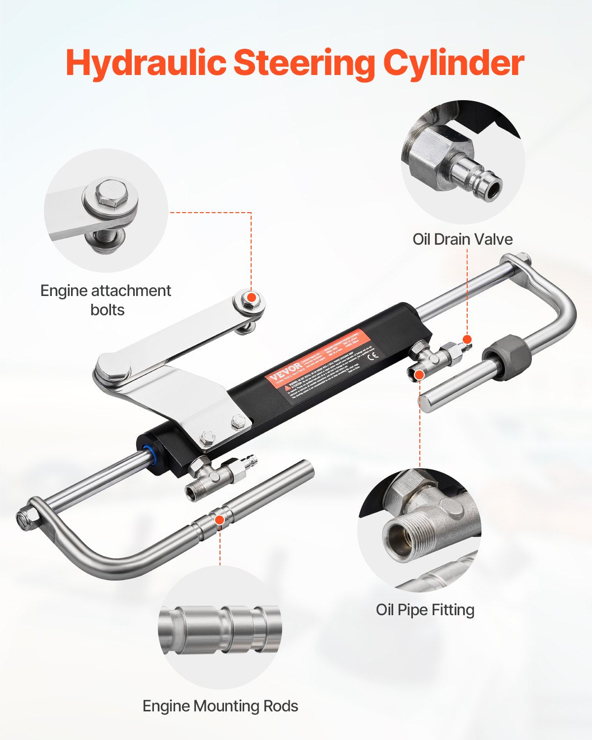 90HP Hydraulic Outboard Steering Kit, Marine Boat Hydraulic Steering System with 13.5-inch Steering Wheel, Helm Pump, Hydraulic Cylinder & 2PCS 26FT Hoses for Single Station Single-Engine Boats