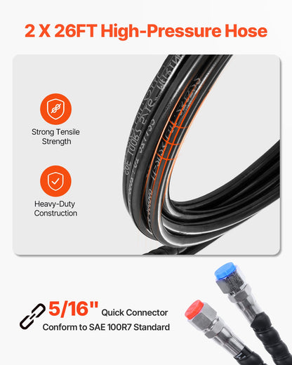 90HP Hydraulic Outboard Steering Kit, Marine Boat Hydraulic Steering System with 13.5-inch Steering Wheel, Helm Pump, Hydraulic Cylinder & 2PCS 26FT Hoses for Single Station Single-Engine Boats