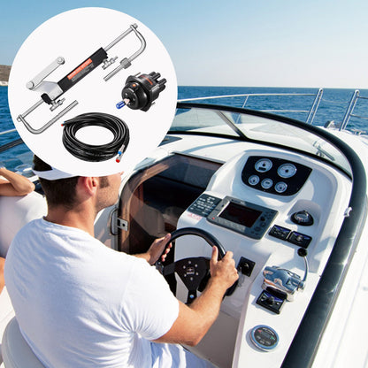 90HP Hydraulic Outboard Steering Kit, Marine Boat Hydraulic Steering System with 13.5-inch Steering Wheel, Helm Pump, Hydraulic Cylinder & 2PCS 26FT Hoses for Single Station Single-Engine Boats