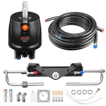 Hydraulic Steering Kit, 150 HP, Marine Boat Hydraulic Steering System, with 6.9 MPa/1000 psi Helm Pump, Two-Way Lock Cylinder, and 26ft High-Strength Hoses, for Single Station, Single-Engine Use