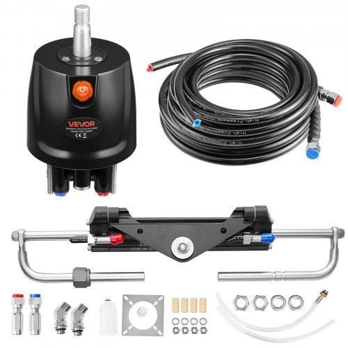 Hydraulic Steering Kit, 150 HP, Marine Boat Hydraulic Steering System, with 6.9 MPa/1000 psi Helm Pump, Two-Way Lock Cylinder, and 26ft High-Strength Hoses, for Single Station, Single-Engine Use