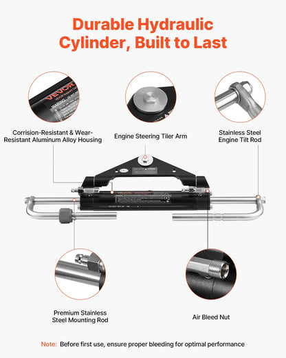 Hydraulic Steering Kit, 150 HP, Marine Boat Hydraulic Steering System, with 6.9 MPa/1000 psi Helm Pump, Two-Way Lock Cylinder, and 26ft High-Strength Hoses, for Single Station, Single-Engine Use