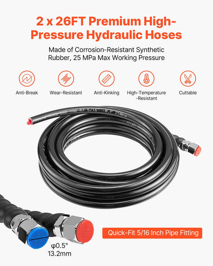 Hydraulic Steering Kit, 150 HP, Marine Boat Hydraulic Steering System, with 6.9 MPa/1000 psi Helm Pump, Two-Way Lock Cylinder, and 26ft High-Strength Hoses, for Single Station, Single-Engine Use