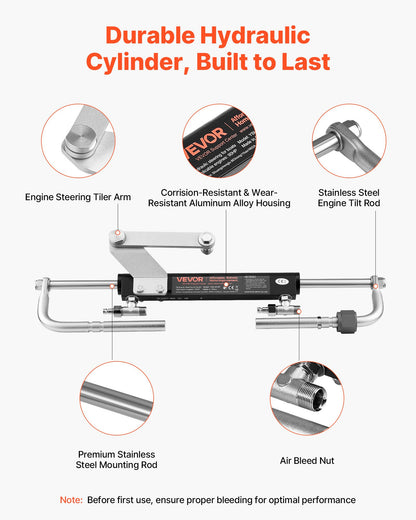 Hydraulic Steering Kit, 90 HP, Marine Boat Hydraulic Steering System, with 6.9 MPa/1000 psi Helm Pump, Two-Way Lock Cylinder, and 20 ft High-Strength Hoses, for Single Station, Single-Engine Use