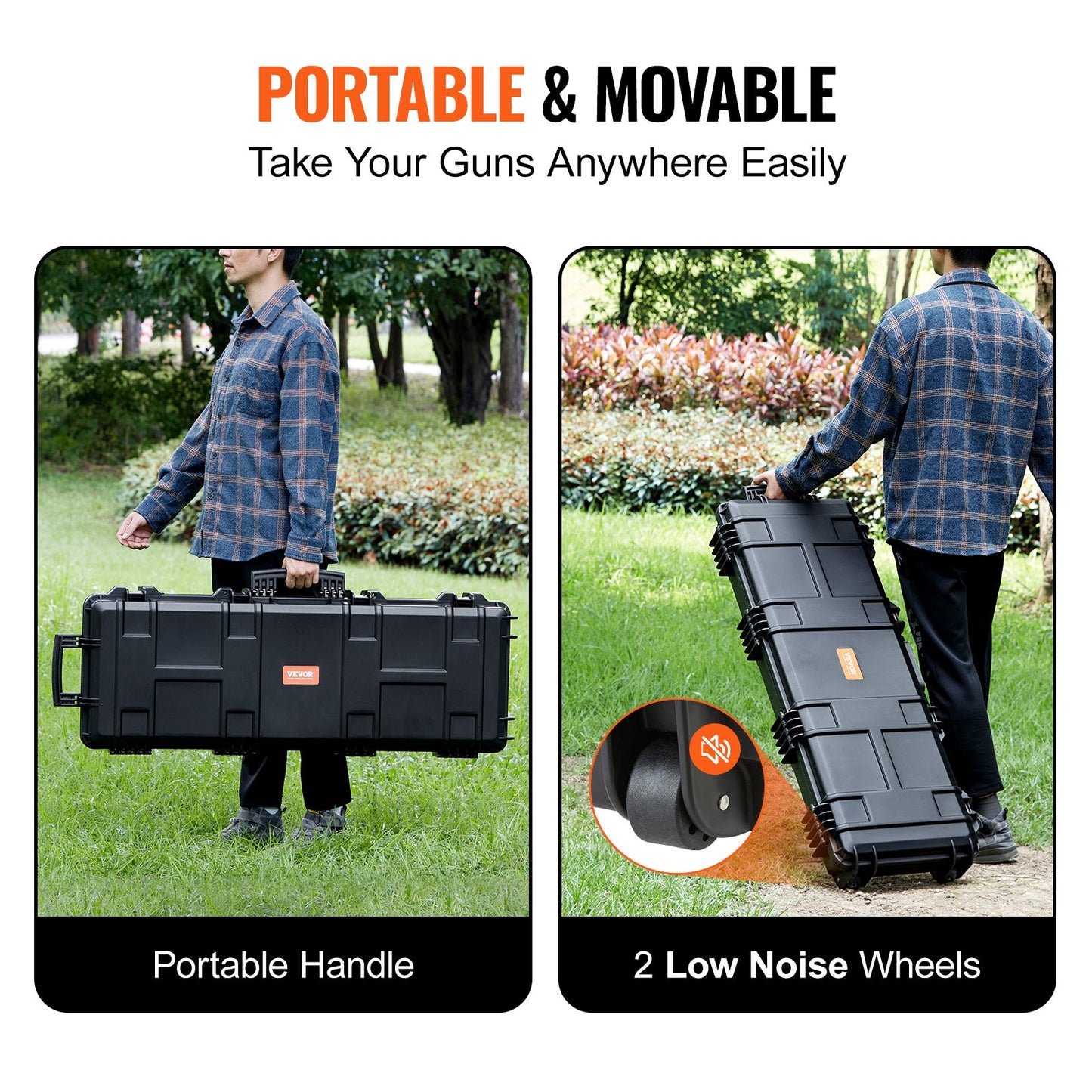 Gewehrkoffer, Gewehr-Hartschalenkoffer mit 3-lagigem, vollständig schützendem Schaumstoff, 42 Zoll großer, abschließbarer Hartschalen-Waffenkoffer mit Rädern, IP67 wasserdicht und bruchsicher, für zwei Gewehre oder Schrotflinten, Airsoft-Waffe