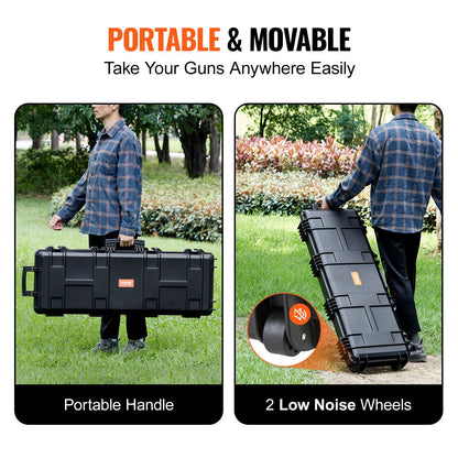 Gewehrkoffer, Gewehr-Hartschalenkoffer mit 3-lagigem, vollständig schützendem Schaumstoff, 42 Zoll großer, abschließbarer Hartschalen-Waffenkoffer mit Rädern, IP67 wasserdicht und bruchsicher, für zwei Gewehre oder Schrotflinten, Airsoft-Waffe