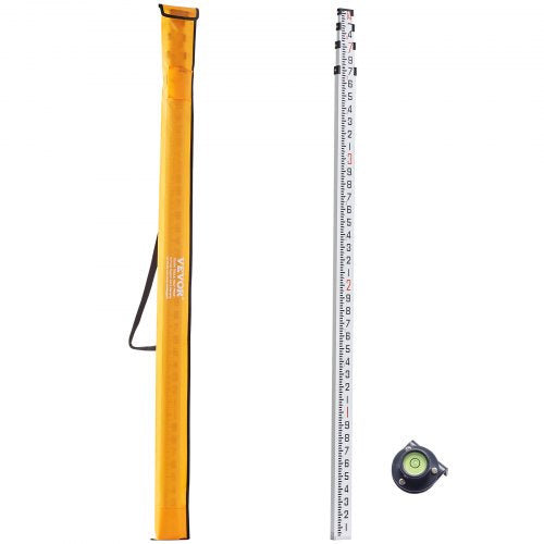 Aluminum Grade Rod, 14-Feet/10ths 6 Sections Telescopic Measuring Rod,Double-Sided Scale 1/10 ft Leveling Rod Stick,Aluminum Alloy Survey Rod w/ Bubble Level&Carrying Bag for Houses,Walls,Floors