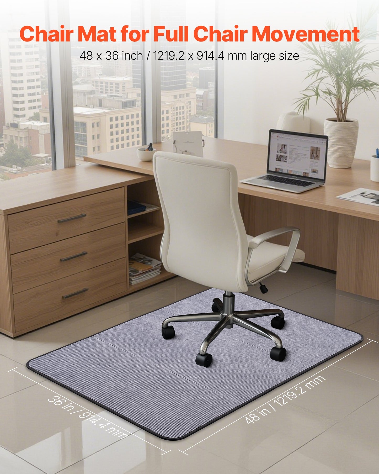 Chair Mat, 36 x 48-inch Office Chair Mat for Hard Floors, Floor Protector for Rolling Chairs, Corduroy Surface, Non-Slip & Easy to Clean, Smooth Glide Under Desk Rug for Home Office (Grey)