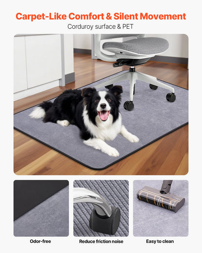 Chair Mat, 36 x 48-inch Office Chair Mat for Hard Floors, Floor Protector for Rolling Chairs, Corduroy Surface, Non-Slip & Easy to Clean, Smooth Glide Under Desk Rug for Home Office (Grey)