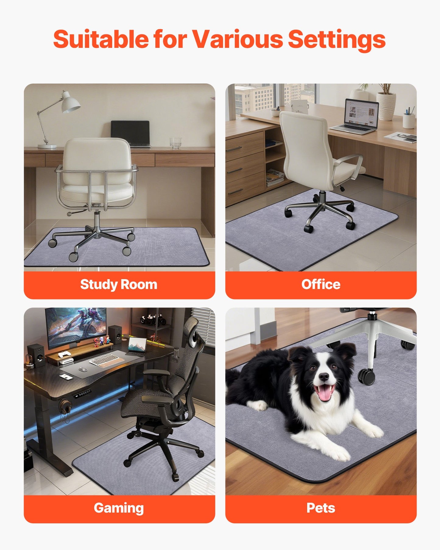 Chair Mat, 36 x 48-inch Office Chair Mat for Hard Floors, Floor Protector for Rolling Chairs, Corduroy Surface, Non-Slip & Easy to Clean, Smooth Glide Under Desk Rug for Home Office (Grey)