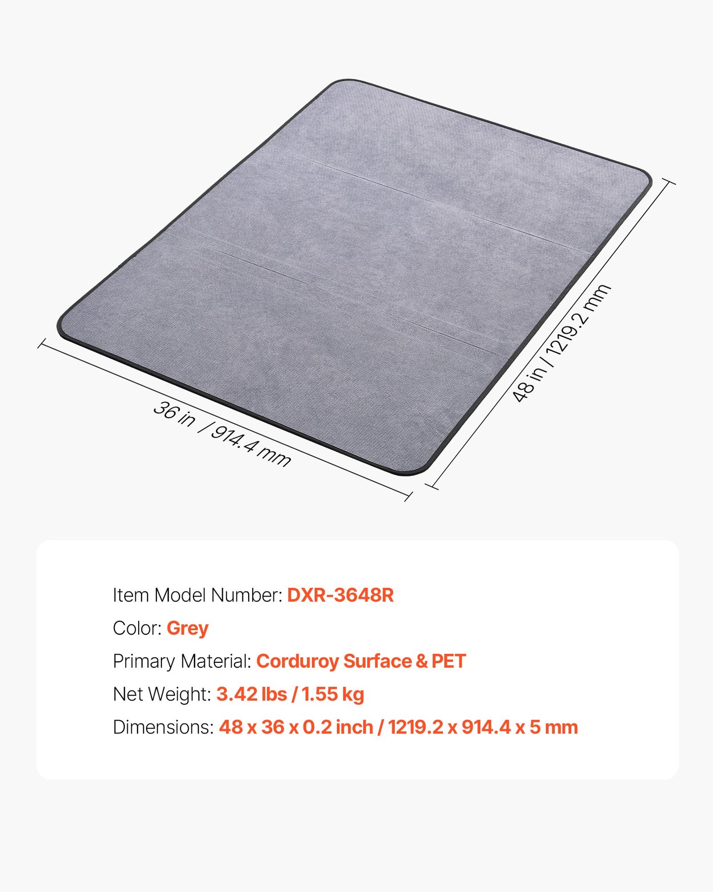 Chair Mat, 36 x 48-inch Office Chair Mat for Hard Floors, Floor Protector for Rolling Chairs, Corduroy Surface, Non-Slip & Easy to Clean, Smooth Glide Under Desk Rug for Home Office (Grey)