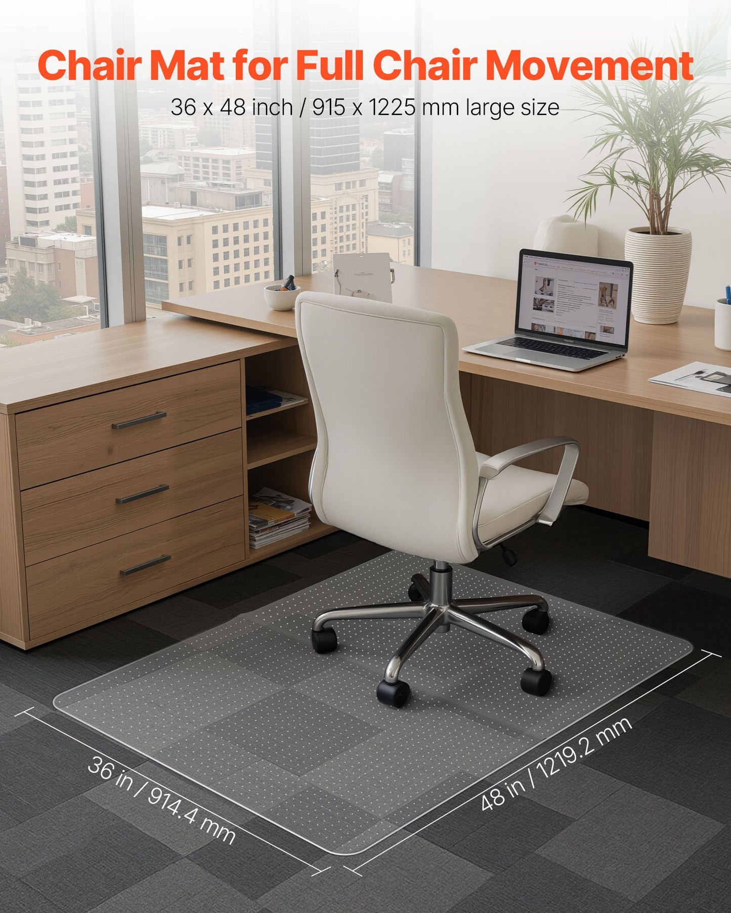 Chair Mat, 36 x 48-inch Office Chair Mat for Carpeted Floors, Plastic Floor Protector Rug with Studded, Non-Slip & Easy to Clean, Smooth Glide Under Desk Rug for Home Office (Rectangular)
