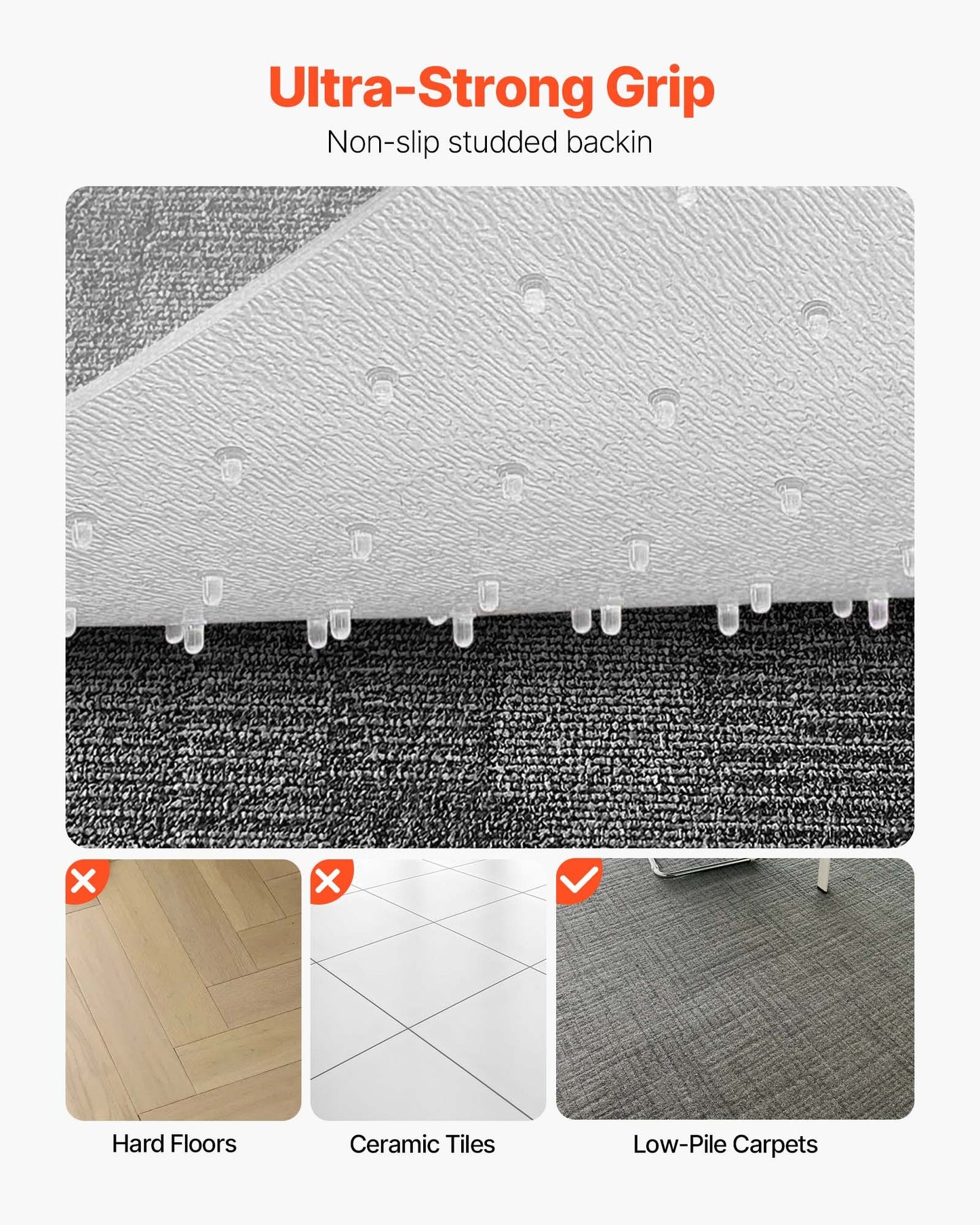 Chair Mat, 36 x 48-inch Office Chair Mat for Carpeted Floors, Plastic Floor Protector Rug with Studded, Non-Slip & Easy to Clean, Smooth Glide Under Desk Rug for Home Office (Rectangular)
