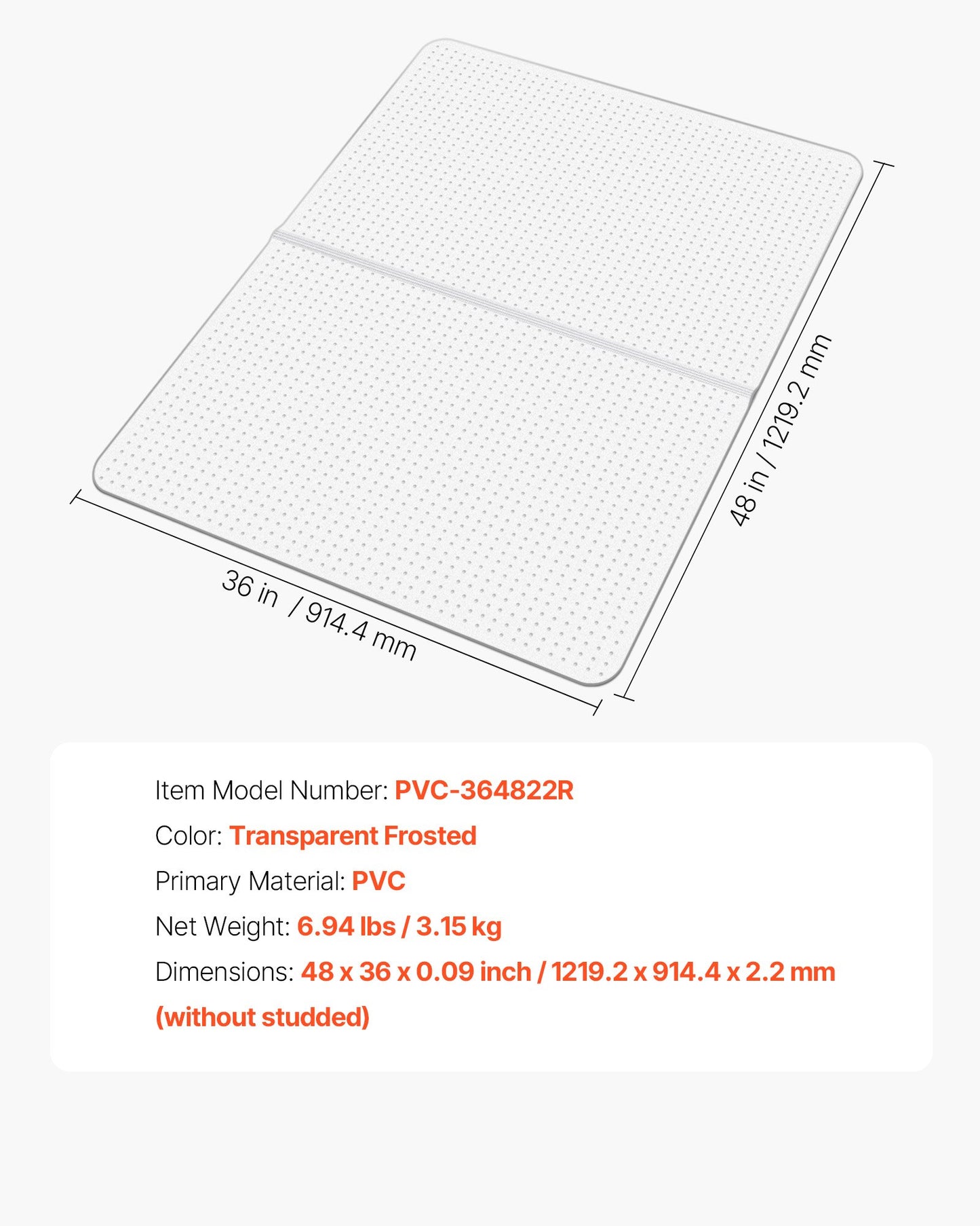 Chair Mat, 36 x 48-inch Office Chair Mat for Carpeted Floors, Plastic Floor Protector Rug with Studded, Non-Slip & Easy to Clean, Smooth Glide Under Desk Rug for Home Office (Rectangular)