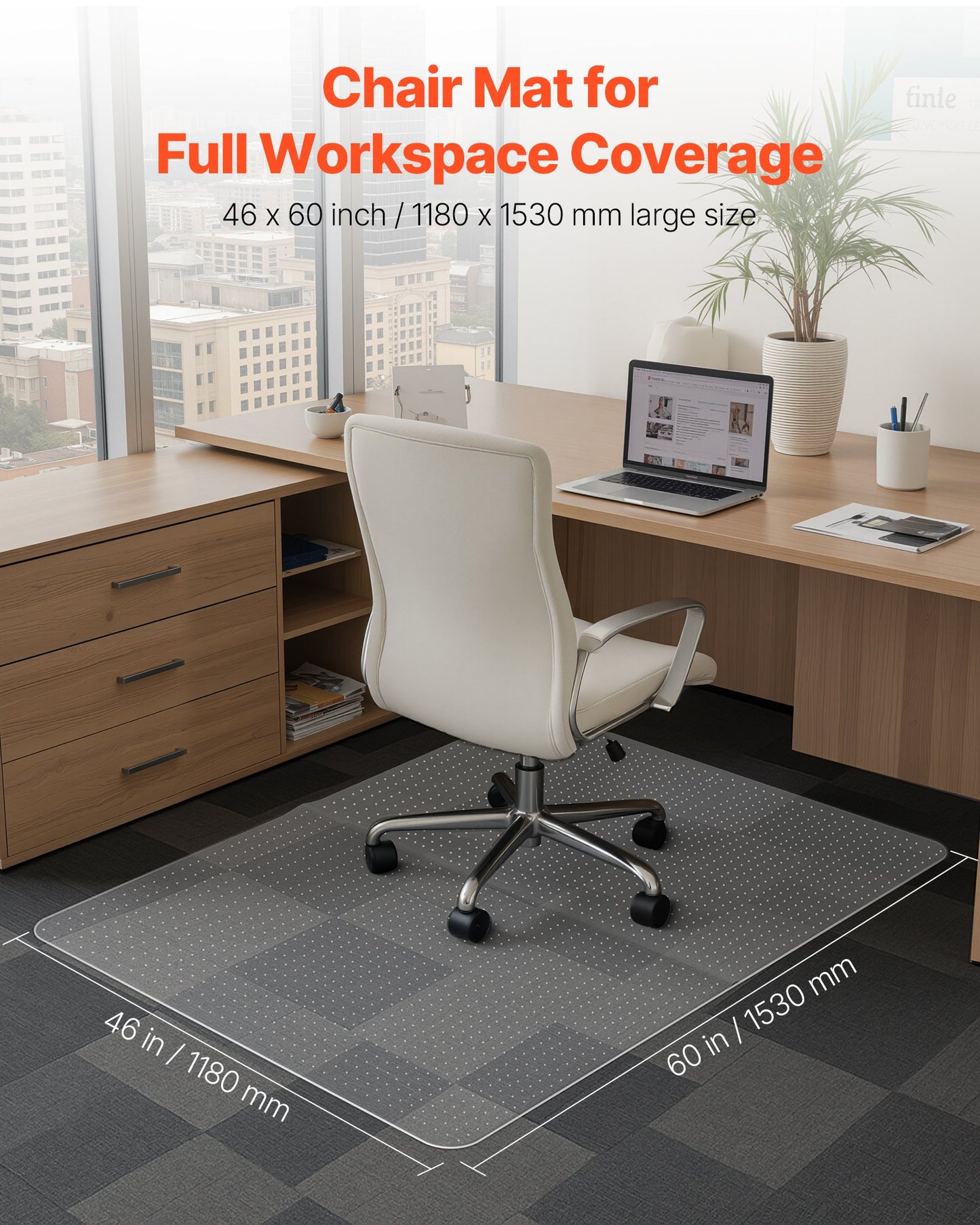 Chair Mat, 60 x 46-inch Office Chair Mat for Low Pile Carpeted Floors, Clear Floor Protector Rug with Studded, Non-Slip & Easy to Clean, Smooth Glide Under Desk Rug for Home Office (Rectangular)
