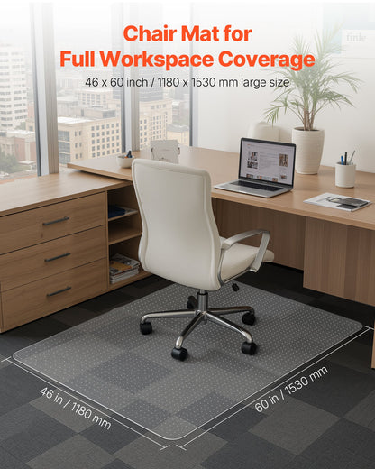 Chair Mat, 60 x 46-inch Office Chair Mat for Low Pile Carpeted Floors, Clear Floor Protector Rug with Studded, Non-Slip & Easy to Clean, Smooth Glide Under Desk Rug for Home Office (Rectangular)