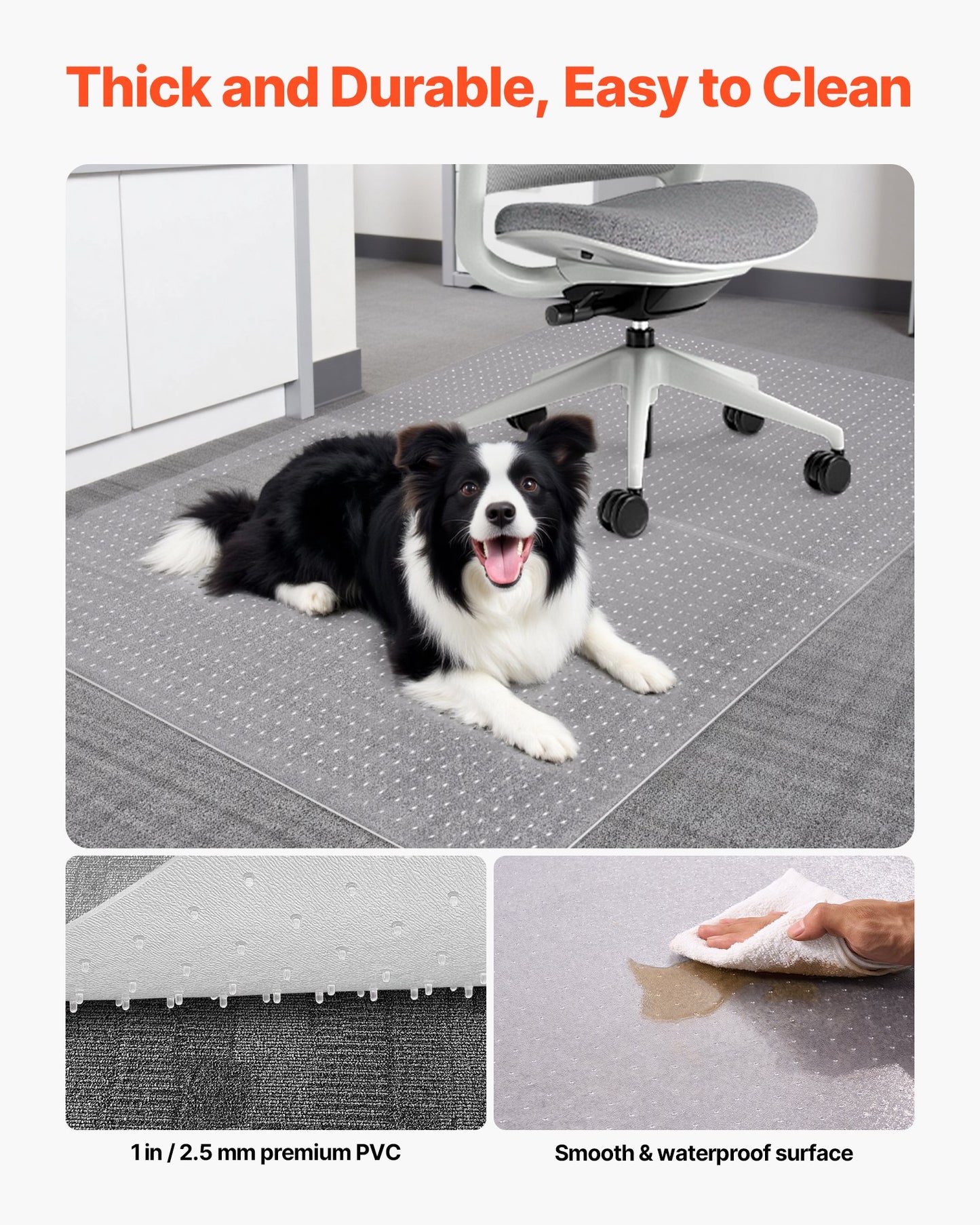 Chair Mat, 60 x 46-inch Office Chair Mat for Low Pile Carpeted Floors, Clear Floor Protector Rug with Studded, Non-Slip & Easy to Clean, Smooth Glide Under Desk Rug for Home Office (Rectangular)