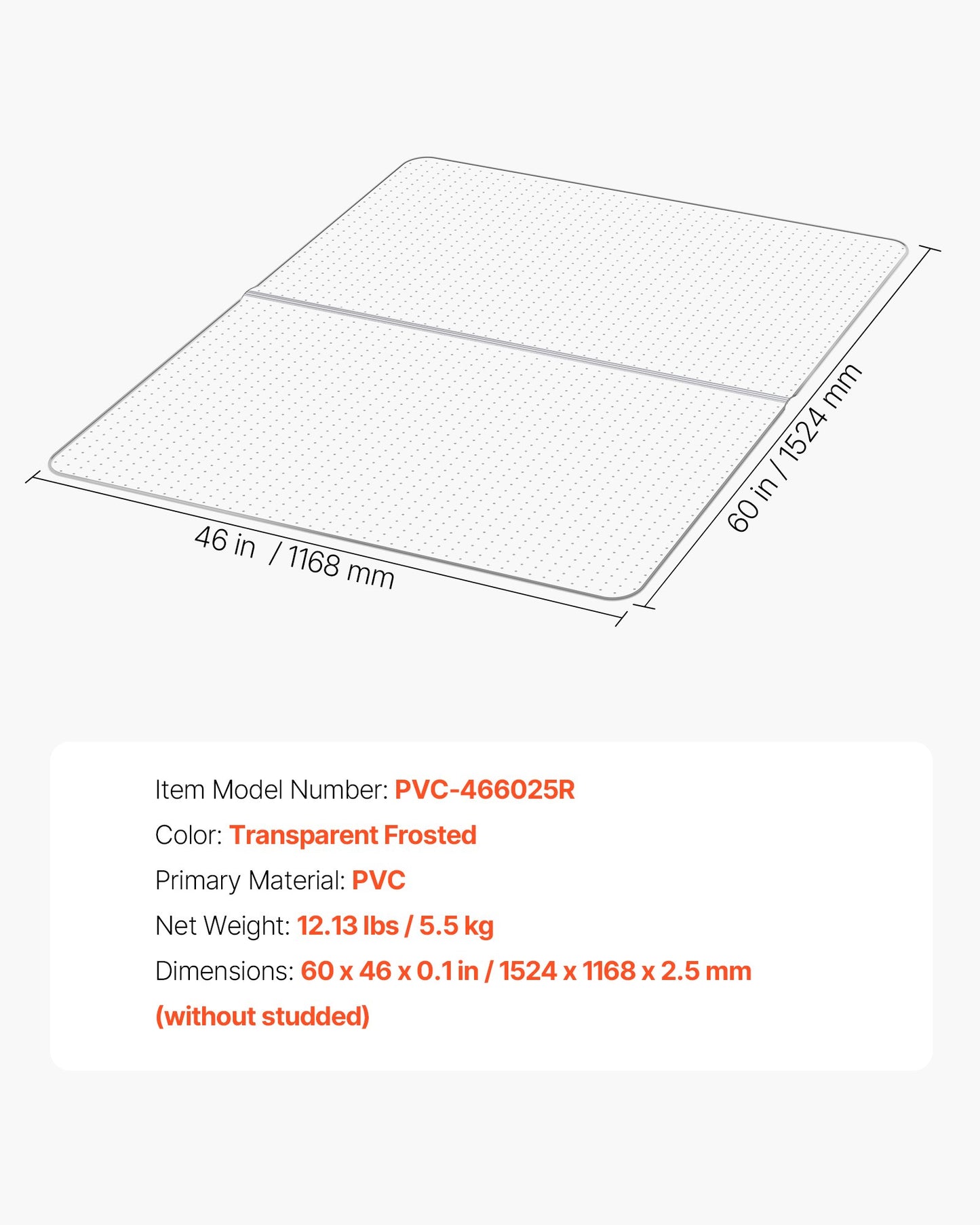 Chair Mat, 60 x 46-inch Office Chair Mat for Low Pile Carpeted Floors, Clear Floor Protector Rug with Studded, Non-Slip & Easy to Clean, Smooth Glide Under Desk Rug for Home Office (Rectangular)