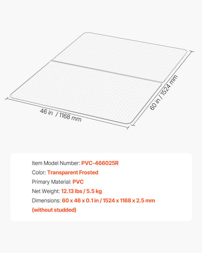 Chair Mat, 60 x 46-inch Office Chair Mat for Low Pile Carpeted Floors, Clear Floor Protector Rug with Studded, Non-Slip & Easy to Clean, Smooth Glide Under Desk Rug for Home Office (Rectangular)