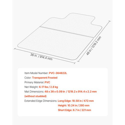 Stuhlunterlage mit Rand 91 x 112 cm für Bürostuhlunterlage für Teppiche | EU