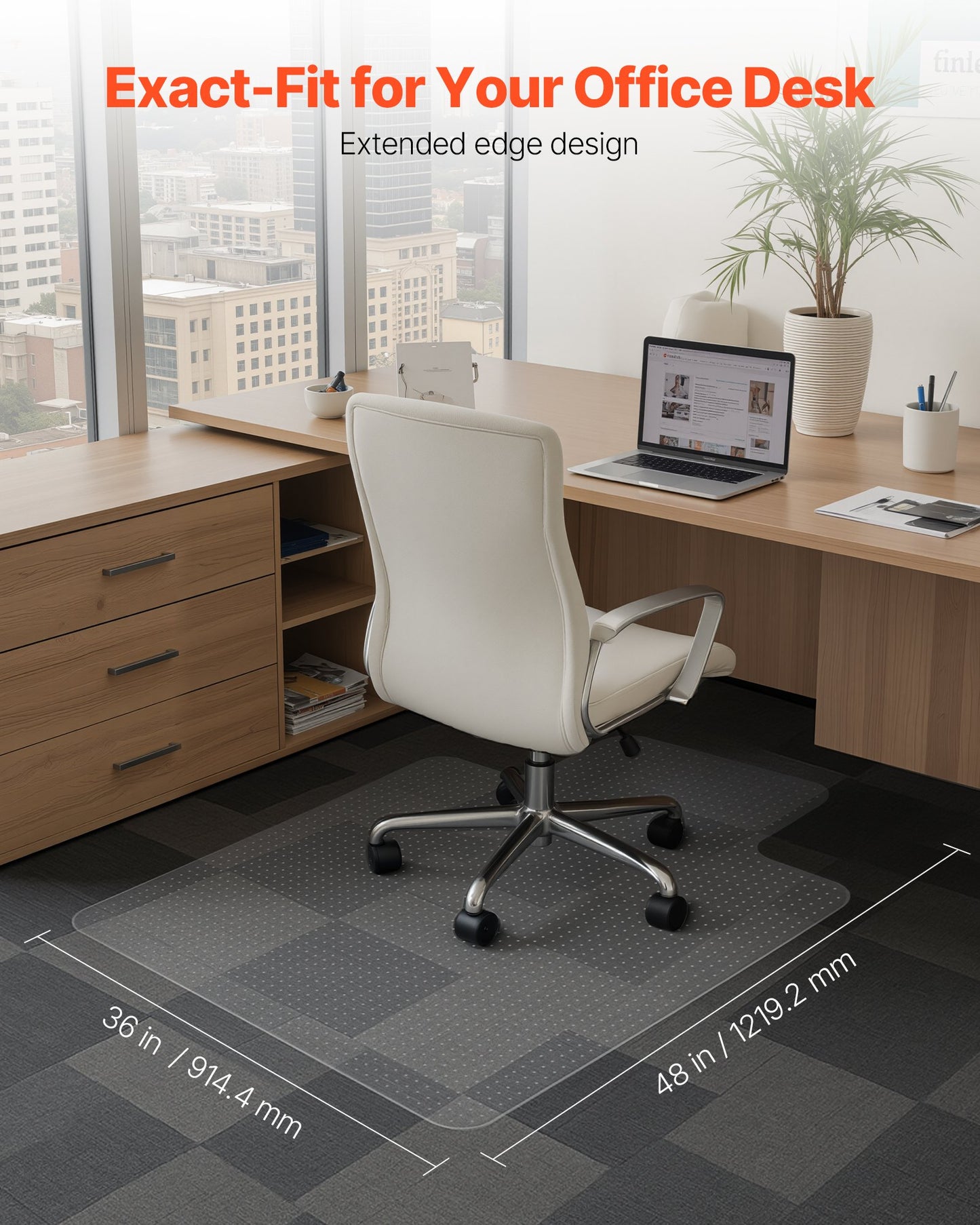 Chair Mat with Lip, 36 x 48-inch Office Chair Mat for Low Pile Carpeted Floors, Clear Floor Protector Rug with Studded, Non-Slip & Easy to Clean, Smooth Glide Under Desk Rug for Home Office