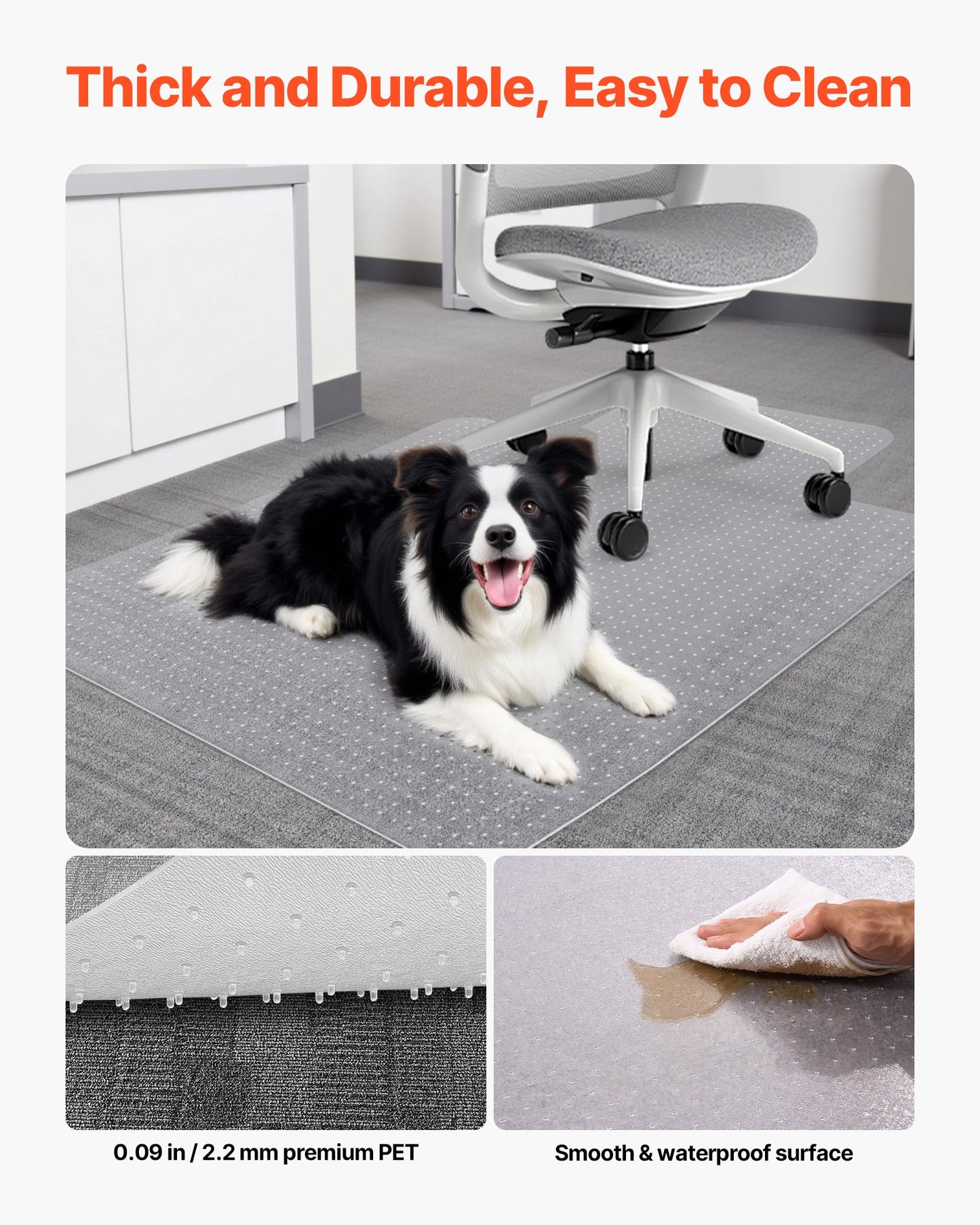 Chair Mat with Lip, 36 x 48-inch Office Chair Mat for Low Pile Carpeted Floors, Clear Floor Protector Rug with Studded, Non-Slip & Easy to Clean, Smooth Glide Under Desk Rug for Home Office