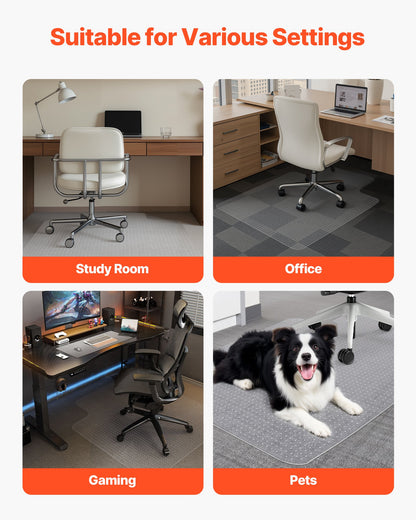 Chair Mat with Lip, 36 x 48-inch Office Chair Mat for Low Pile Carpeted Floors, Clear Floor Protector Rug with Studded, Non-Slip & Easy to Clean, Smooth Glide Under Desk Rug for Home Office
