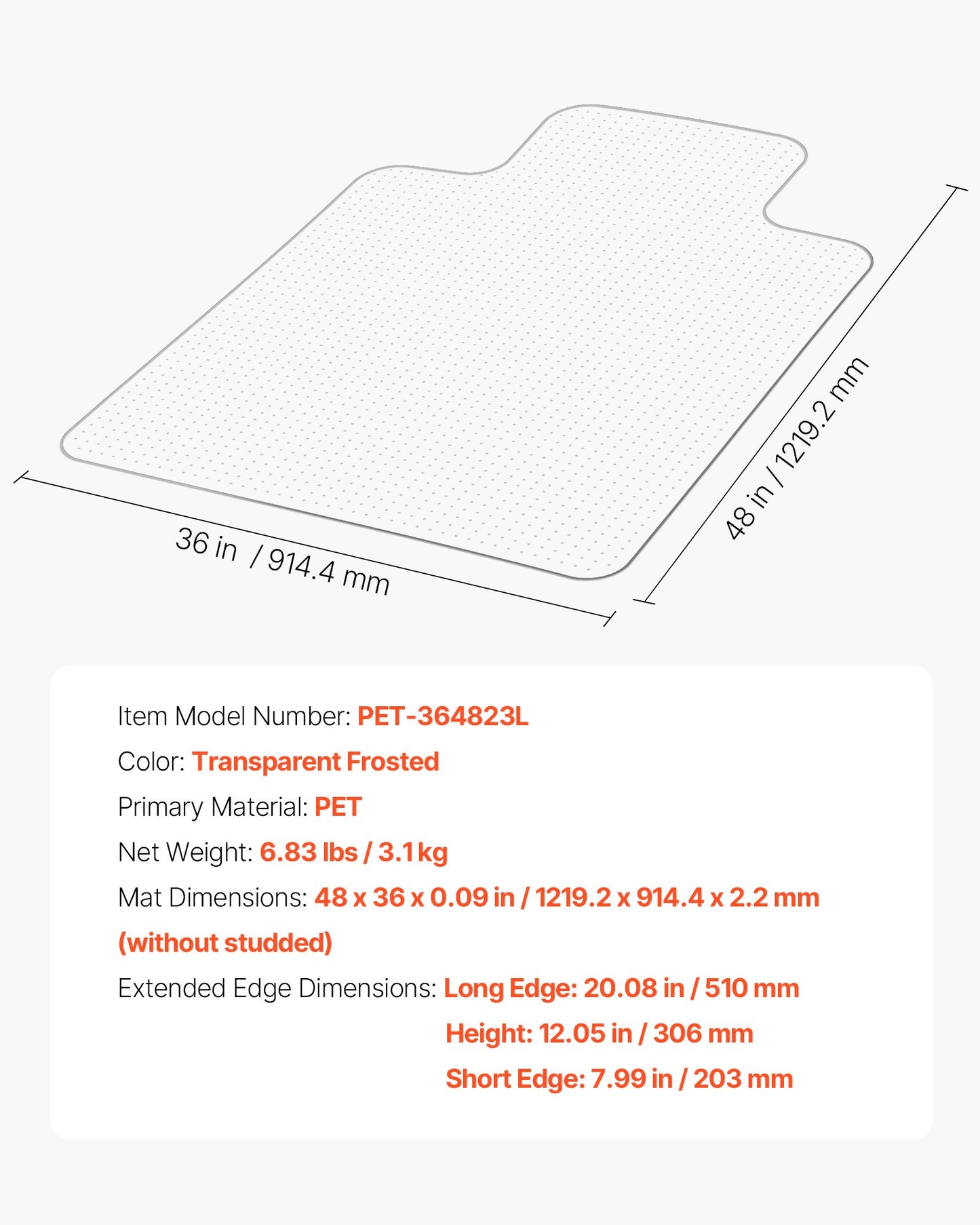 Chair Mat with Lip, 36 x 48-inch Office Chair Mat for Low Pile Carpeted Floors, Clear Floor Protector Rug with Studded, Non-Slip & Easy to Clean, Smooth Glide Under Desk Rug for Home Office