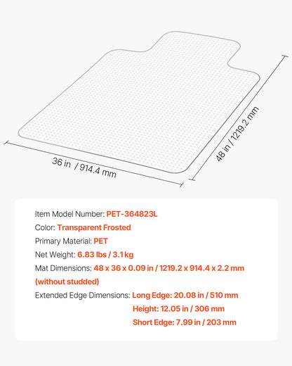 Chair Mat with Lip, 36 x 48-inch Office Chair Mat for Low Pile Carpeted Floors, Clear Floor Protector Rug with Studded, Non-Slip & Easy to Clean, Smooth Glide Under Desk Rug for Home Office