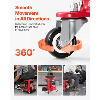 Rollbarer Mechanikerhocker, Garagensitz, 136 kg Tragkraft, mit Rädern und Stauraum | EU