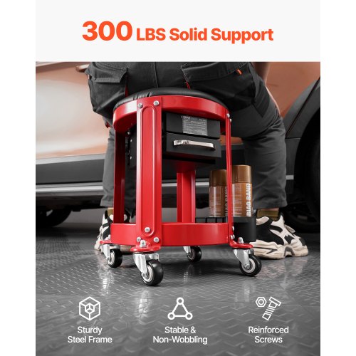 Rollbarer Mechanikerhocker, Garagensitz, 136 kg Tragkraft, mit Rädern und Stauraum | EU