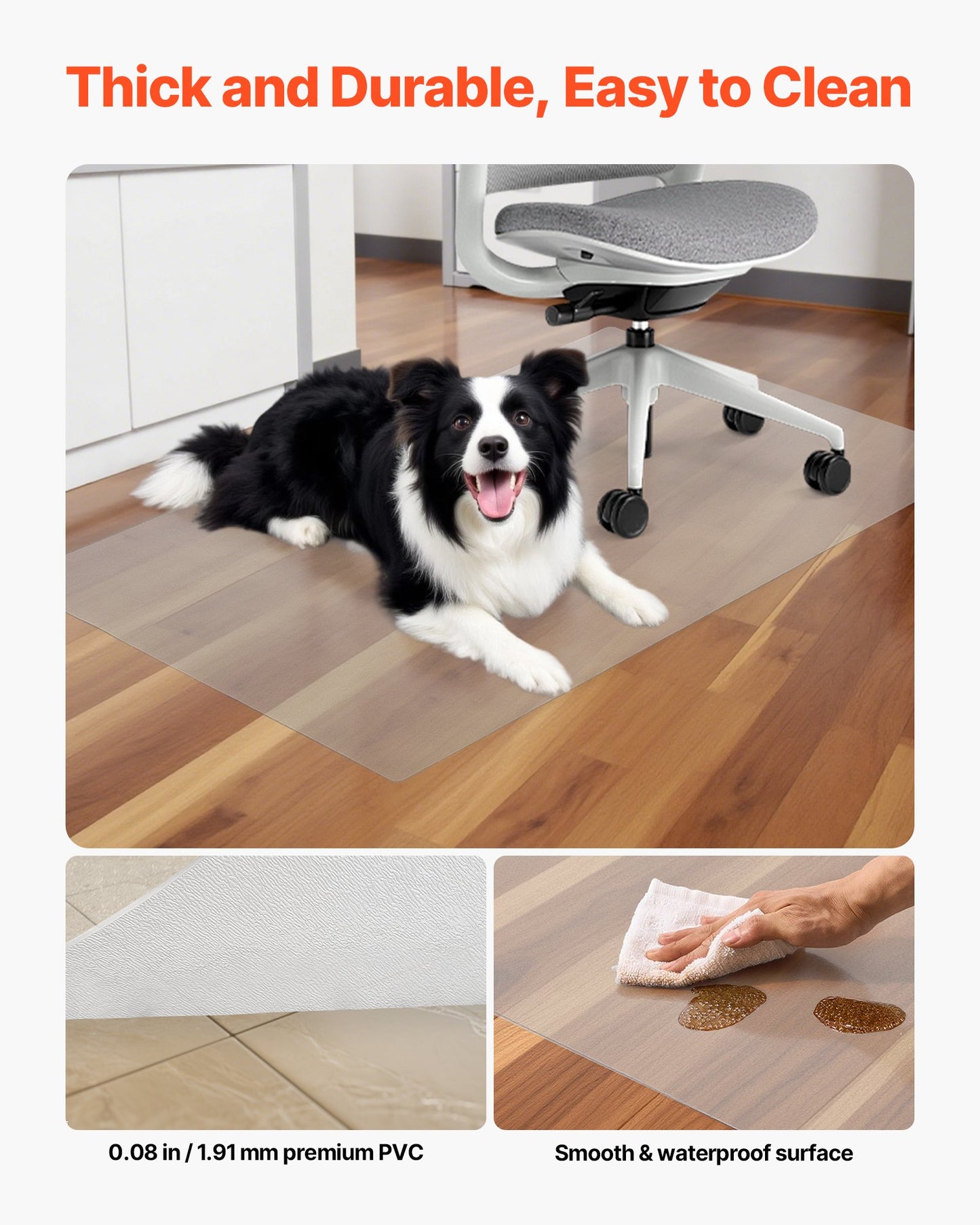 Chair Mat, 30 x 48-inch Transparent Office Chair Mat for Hard Floors, Floor Protector for Rolling Chairs, Non-Slip & Easy to Clean, Smooth Glide Under Desk Rug for Home Office (Rectangular)